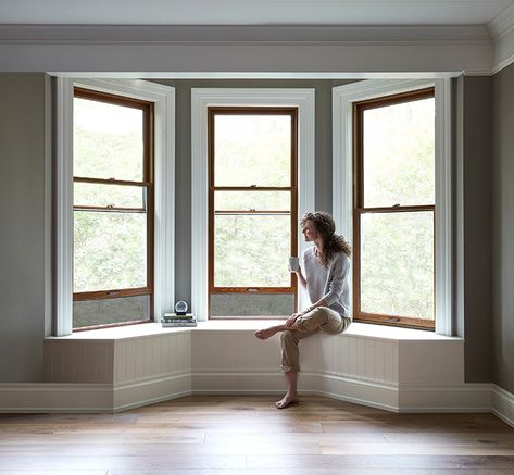 Wood Windows White Trim, Window Jamb, Light Wooden Floor, Wooden Window Frames, Pella Windows, White Molding, Window Stained, Aluminium Cladding, Window Decorations