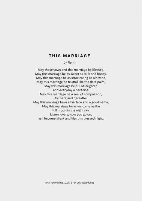 Poems About Weddings, Rumi Wedding Quotes, Poem Wedding Reading, Poems About Marriage Weddings, Rumi Wedding Readings, Love Poem Wedding, Wedding Vow Poems, Poems On Marriage, Poetry About Marriage