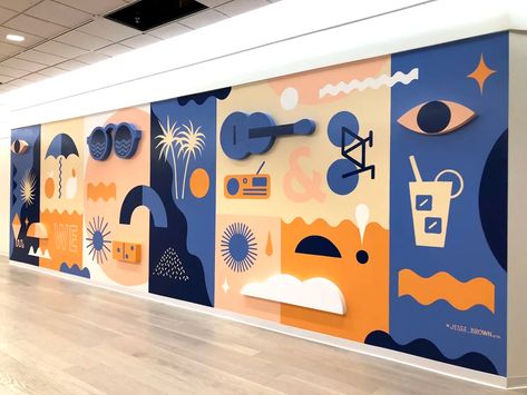 Nordstrom Mural Miami by Jesse Brown | Wescover Murals Office Creative Wall Design, Wall Design School, Cafeteria Wall Graphics, Corporate Mural, Mural For School, Office Mural Wall, Office Mural Design, School Mural Ideas, Mural School