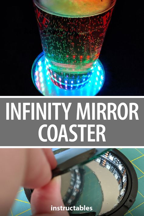 Infinity Mirror Diy, Infinite Mirror, Diy Led Lighting Ideas, Led Infinity Mirror, Spiegel Diy, Infinity Mirrors, Mirror Coasters, Led Lighting Ideas, Infinity Lights