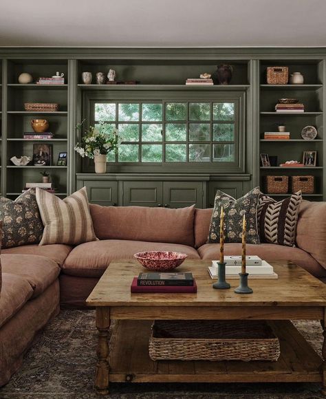 A beautiful blend of old and new, this historic home embraces an effortless feel incorporating muted colors, comforting pieces, and natural wood tones 💗 Design @avenue.id__ | 📸 @madelinetolle Rejuvenation Living Room, Muted Color Living Room, House Collage, Cozy Neutral Living Room, Dark Trim, Paint Wall, Neutral Living Room, Wood Tones, Sofa Living