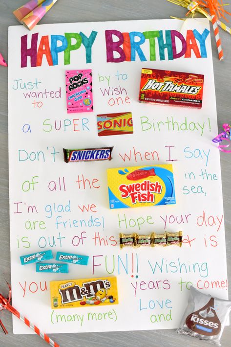 Birthday Candy Poster, Candy Birthday Cards, Candy Bar Poster, Homemade Birthday Gifts, Candy Bar Posters, Easy Birthday Gifts, Candy Poster, Bff Birthday Gift, Bff Birthday