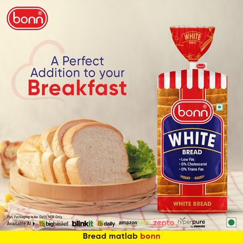 Start your day off right with a classic slice of Bonn White Bread - perfect for toasting and topping with your favorite breakfast additions! Bread Ads Creative, Bread Social Media Design, Bread Poster Design, Toast Branding, Bread Ads, King Bread, Bread Advertising, Food Campaign, Kings Bread