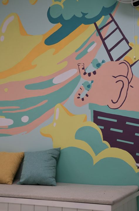 A recent mural work for a children's room at a local church in Austin, Texas. Calming Mural, Dream Kids, Office Art, Austin Texas, Ux Design, Childrens Room, Austin, Illustrator, Texas