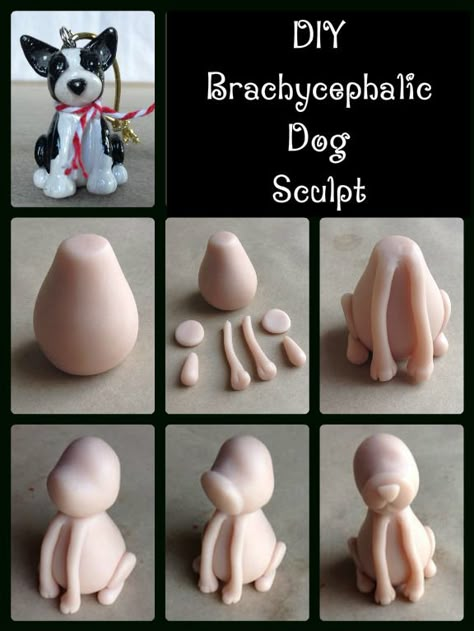 Easy Clay Dog Step By Step, Polymer Clay Dogs Tutorial, How To Make A Clay Dog Easy, Polymer Clay Dog Ornaments, How To Make A Dog Out Of Clay, Dog Sculpture Clay Easy, Polymer Clay Dog Easy, Clay Dog Ornament, Dog Sculpture Clay