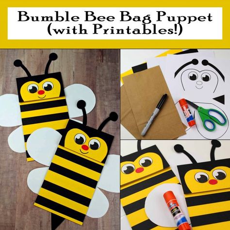 Bumble Bee Paper Bag Puppet with free printables Puppets For Kids To Make Paper Bag, Crafts Using Paper Bags, Paper Bag Puppet Ideas, Paper Bag Arts And Crafts, Paper Bag Crafts For Toddlers, Paper Bag Puppets Printable Free, Paper Bag Puppets For Kids, Paper Puppets For Kids, Paper Bag Craft Ideas