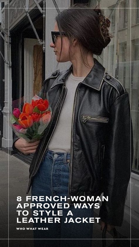 There's no denying leather outerwear is a closet staple. Here are eight French girlâapproved black-leather-jacket outfit ideas. Boxy Leather Jacket Outfit, Simple Leather Jacket Outfit, Long Leather Blazer Outfit, Styling Leather Jacket Women, Leather Jacket Formal Outfit, Black Leather Shacket Outfit, Leather Jacket Layering, Leather Jacket Spring Outfit, Styling Leather Jacket