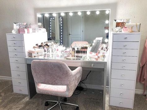 (paid link) The Makeup Room Ideas - home  Makeup Artist Luxurious Makeup Vanity, Makeup Vanity Ideas Bedroom Modern Luxury, Slaystation Makeup Vanity, Vanity Set Up Ideas, Luxury Makeup Room, Luxury Makeup Vanity, Big Vanity, Makeup Room Ideas, Vanity Makeup Rooms