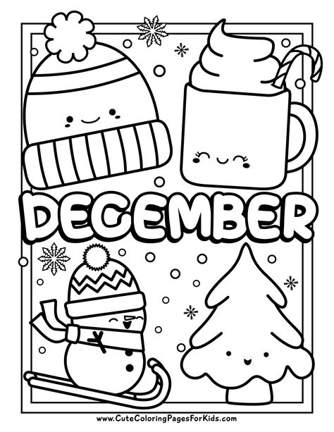 December Coloring Pages: 5 Free Printable Coloring Sheets - Cute Coloring Pages For Kids December Coloring Pages, Weekly Themes, Cute Halloween Coloring Pages, Free Printable Coloring Sheets, Christmas Coloring Sheets, Kindergarten Coloring Pages, Coloring Sheets For Kids, Colouring Printables, Printable Coloring Sheets