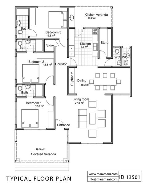 5 Rooms House Plans, Story Building Plans, 3 Bedroom Self Contained Plans, Three Rooms House Plan, House Design 3 Bedrooms With Plans, 3 Rooms House Plan Design Simple, Three Bed Rooms House Plan, Single Bedroom Floor Plan, 3 Bed Rooms House Plans Simple