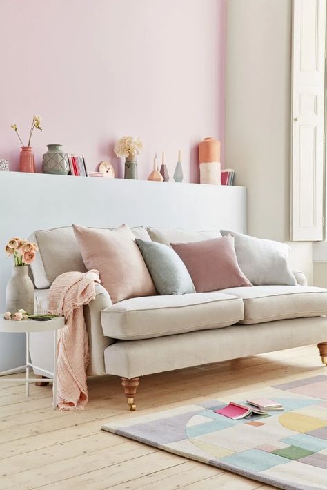 The Big Velvet Home Trend Living Room Design Diy, Sofa Taupe, Pastel Living Room, Pastel Interior, Pastel Room Decor, Sofa Beige, Pastel Room, Beige Sofa, Trendy Living Rooms