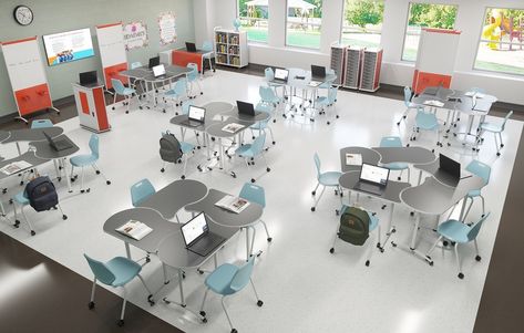 Library Furniture School, Makerspace Furniture, School Furniture Classroom, Makerspace Library, School Building Design, School Tables, Modern Classroom, Classroom Layout, Active Learning