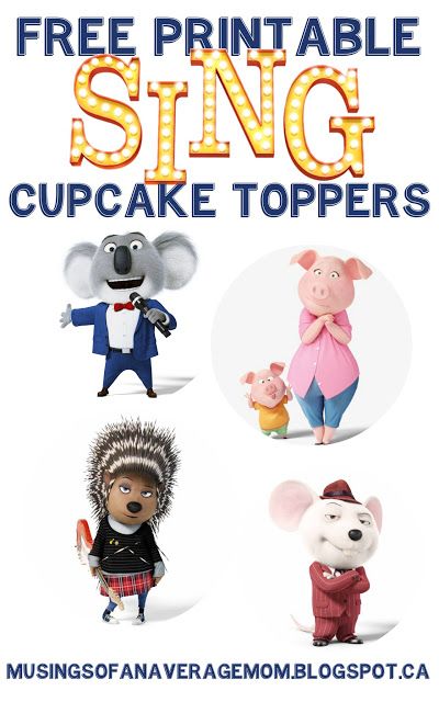 Free Printable Sing Movie Cupcake Toppers Sing Movie 2016, Sing Movie Characters, Sing Party, Movie Cupcakes, Cupcake Toppers Free, Printable Cupcake Toppers, Sing Movie, Movie Birthday Party, Movie Birthday