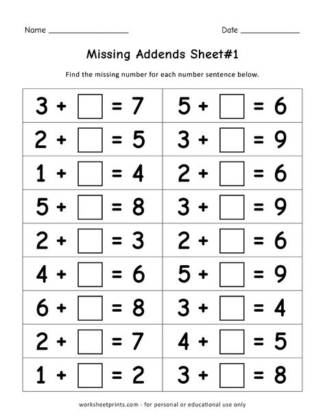 Missing Addend: Math Worksheets Missing Addition Worksheet, Missing Number Addition Worksheets, Missing Addends First Grade, Missing Number Worksheets, Kids Numbers, Mental Maths Worksheets, Missing Addends, Missing Addend, Summer Worksheets