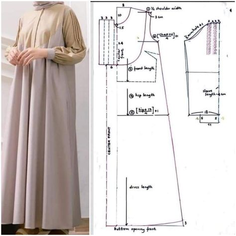 Abaya Pattern Sewing, Fashion Pattern Design, Abaya Pattern, Vintage Clothes Patterns, Hijab Designs, Girls Dress Sewing Patterns, Sewing Machine Basics, Sewing Clothes Women, Fashion Sewing Tutorials