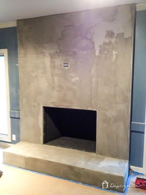 Diy Concrete Fireplace, Fireplace Update, Fireplace Cover, Brick Fireplace Makeover, Concrete Fireplace, Stone Facade, Contemporary Fireplace, Diy Concrete, Fireplace Remodel