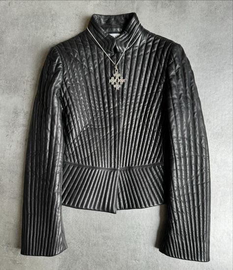 AW2002 Armani Collezioni Black Radiant Leather Jacket & 1980s Artisanal Parisian Relic Cross Pendant 🍷 Available now on dolcevitahub.com | Link in bio Armani Black, Armani Collezioni, Cross Pendant, Link In Bio, Choker, Leather Jacket, Pendant, Leather, Black