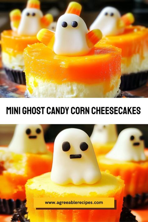 Try these Mini Ghost Candy Corn Cheesecakes for a festive and easy-to-make Halloween dessert! Perfect for parties and guaranteed to make your guests smile Mini Ghost, Orange Food Coloring, Fall Candy, Halloween Dessert, Festive Desserts, Mini Cheesecakes, Halloween Desserts, Cupcake Liners, Graham Cracker Crumbs