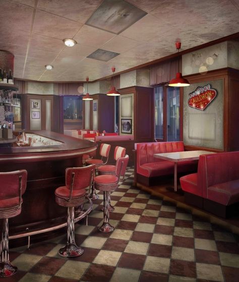 Pop's Riverdale, Diner Booth, Diner Aesthetic, 1950s Diner, Burger Places, Vintage Diner, Retro Cafe, Rustic Bathroom Designs, Retro Diner