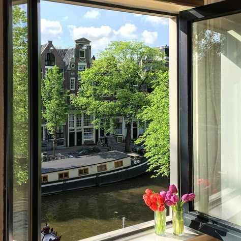 Amsterdam view over the canals Apartments In Amsterdam, Amsterdam Apartment Aesthetic, Apartment Netherlands, Amsterdam Balcony, Amsterdam In May, Apartment Amsterdam, Amsterdam Living, Amsterdam Home, Amsterdam Photography