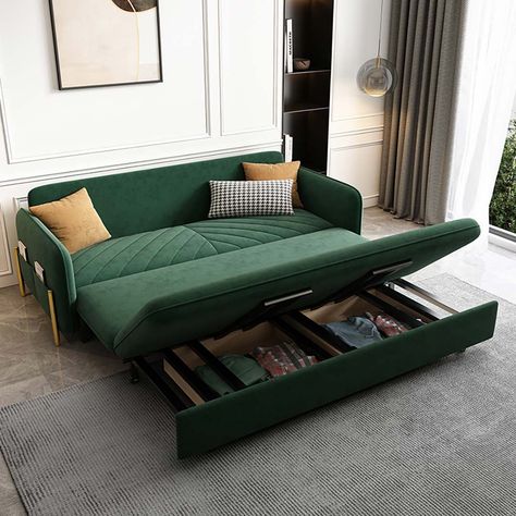 Couch With Storage And Bed, Green Sleeper Sofa, Dark Green Velvet Sofa, Sleep Sofas, Dark Green Couch, Green Sofa Bed, Pull Out Bed Couch, Music Office, Velvet Sleeper Sofa