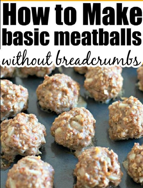 How to make meatballs without breadcrumbs so they are low carb and protein packed. Use ground beef or sausage and rolled oats for these. Meatballs Recipe Crockpot, Frozen Meatballs Recipe, Meatballs Without Breadcrumbs, Frozen Meatballs Crockpot, Easy Homemade Meatballs, Quick Meatloaf, Quick Meatloaf Recipes, Basic Meatball Recipe, Basic Meatballs