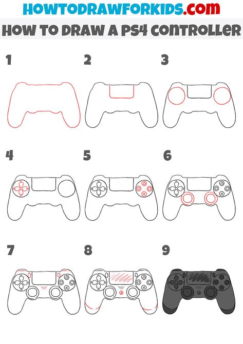 How To Draw A Controller, Ps4 Controller Drawing, Playstation Controller Drawing, Ps4 Drawing, Draw Objects, Crafts Drawing, ليلو وستيتش, Playstation Controller, Drawing Tutorials For Kids