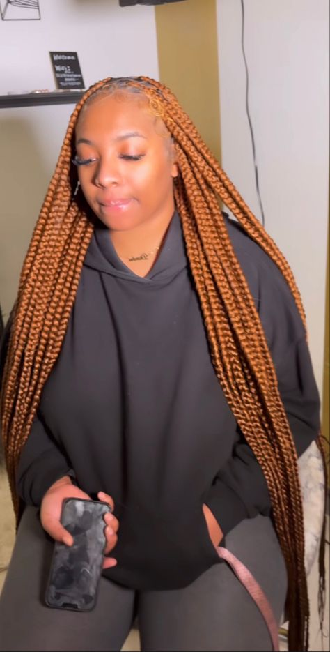 Knotless Buss Down Braids, Large Knotless Box Braids Side Part, Brown Jumbo Knotless Braids, Highschool Hairstyles, Brown Knotless, Weave Hair Color, Brown Box Braids, Beauty Careers, Different Braids