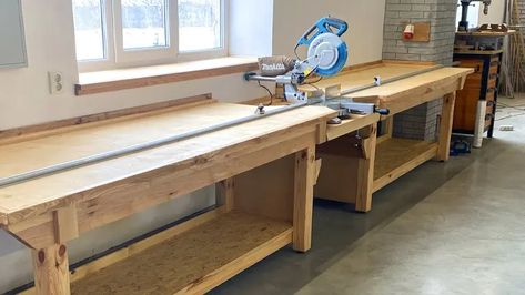 Chop Saw Stand, Mitersaw Station, Miter Saw Bench, Miter Saw Stand Plans, Diy Miter Saw Stand, Station Video, Garage Inspiration, Miter Saw Station, Wood Bench Plans