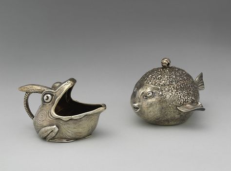 Curious Objects: Tiffany's frog-shaped creamer and pufferfish sugar dish, at the Met - The Magazine Antiques Currier And Ives Prints, Vintage Tiffany Jewelry, Antique Tiffany, Modern Gothic, Saatchi Gallery, Puffer Fish, Vintage Tiffany, Currier And Ives, Tiffany Jewelry