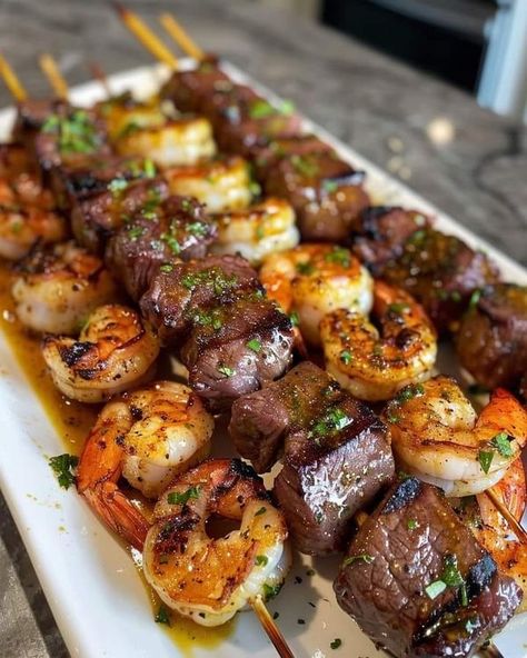 Louisiana Cajun Cooking And Recipes | Honey Mustard Surf and Turf Skewers | Facebook Best Surf And Turf Recipes, Surf And Turf Wedding Dinner, Surf And Turf Skewers, Surf And Turf Recipes, Food Aversion, Stadium Food, Brooklyn Food, Louisiana Cajun, Cajun Cooking