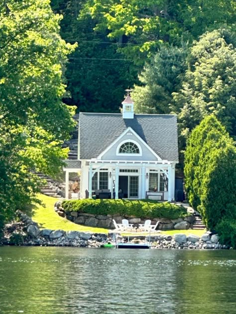 Small Waterfront Cottage, Lakeside Cottage Plans, Cottage On The Water, Waterfront Homes Lake Cottages, Lake House Photoshoot, Small Lake Cottage Plans, Small Lake House Plans Open Floor, Small Lake House Exterior, Tiny Lake Cottage