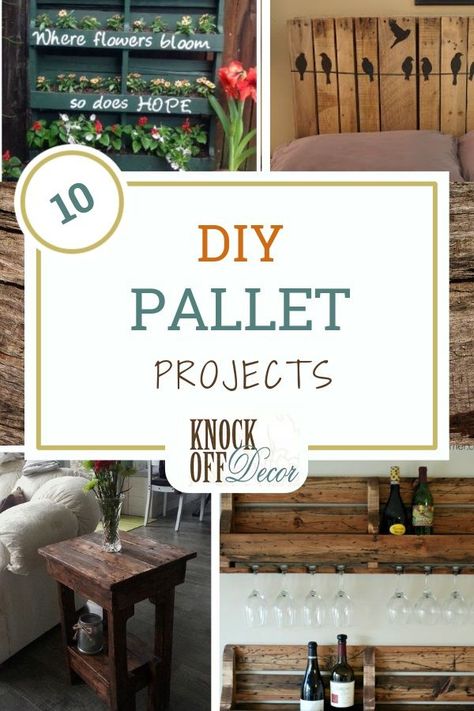 10 Pallet Wood Projects  that you can use to spruce up your home. Recycle those old wood pallets with these great DIY projects. See the list at KnockOffDecor.com #diyhomedecor #palletfurniture #diyprojects #diycrafts #diydecor Palet Projects, Pallet Upcycle, Pallet Wood Projects, Pallets Projects, Diy Pallet Wall, Diy Wood Pallet Projects, Pallet Projects Easy, Pallet Projects Furniture, Wooden Pallet Projects