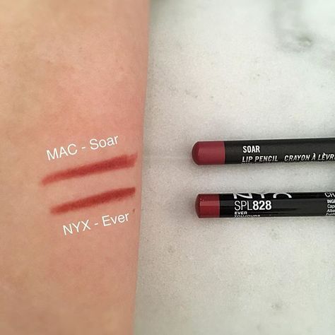 MAC Soar Lip Pencil Dupes - All In The Blush Makeup Duplicates, Mac Soar, Nyx Lip Liner, Lip Pencil Colors, Nyx Lip, Mac Lips, Makeup Remover Pads, Makeup Guide, Makeup Swatches