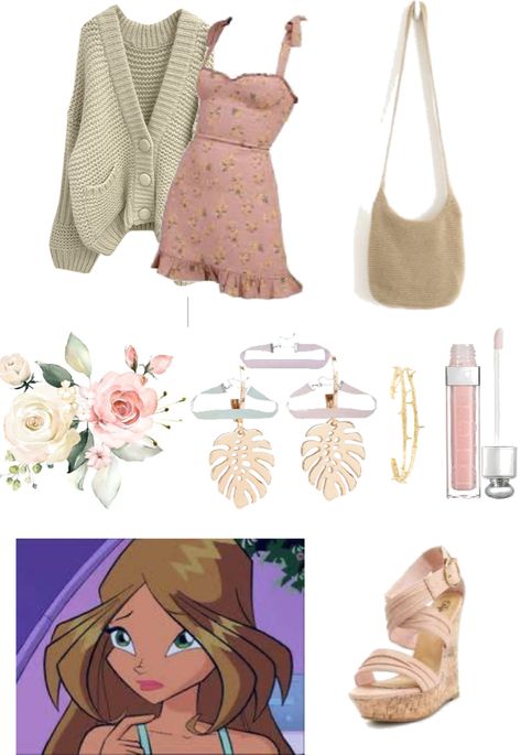 Winx Aestethic Outfits, Outfits Inspired By Winx Club, Flora Winx Outfit Ideas, Flora Inspired Outfits Winx Club, Flora Winx Inspired Outfit, Flora Winx Club Outfit Inspired, Flora Outfits Ideas, Flora Winx Club Aesthetic Outfit, Cartoon Character Inspired Outfits