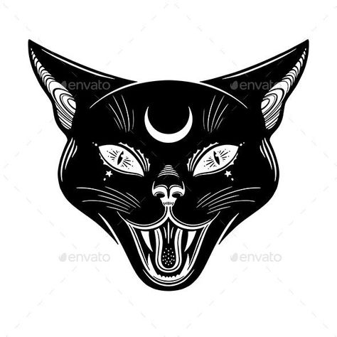 Angry Black witches cat Panther Flash, Cat Face Tattoo, Traditional Tattoo Artwork, Cat Face Tattoos, Tattoo Gato, Cat Tatto, Black Cat Tattoos, Tattoo Old School, Mystical Animals