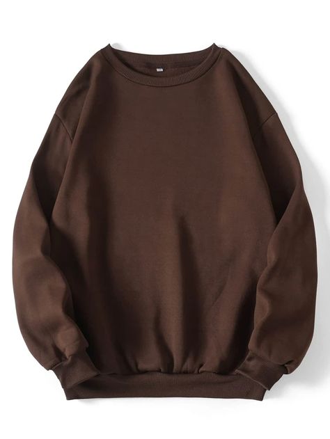 Solid Thermal Lined Sweatshirt -SHEIN Casual Minimalist Outfit, Brown Crewneck, Chic Fall Fashion, Brown Sweatshirt, Casual Sportswear, Casual Sport, Sports Sweatshirts, Round Neck Sweaters, Fall Fashion Outfits