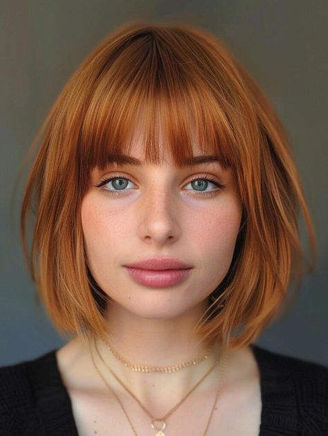 Explore Top Bob Haircuts with Fringe - Fresh Looks for You Full Fringe Bob, Bob With Fringe Straight Hair, Choppy Bob Bangs, Mid Bob With Bangs, Copper Bob With Bangs, Graduated Bob With Fringe, Bob Haircuts With Fringe, Haircuts With Fringe, Fringe Bob