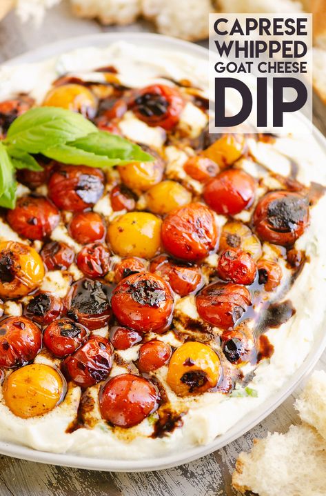 Whipped Goat Cheese Dip, Basil Goat Cheese, Blistered Tomatoes, Goat Cheese Dip, Goat Cheese Appetizer, Impressive Appetizers, Caprese Recipes, Fried Goat Cheese, Goat Cheese Pizza