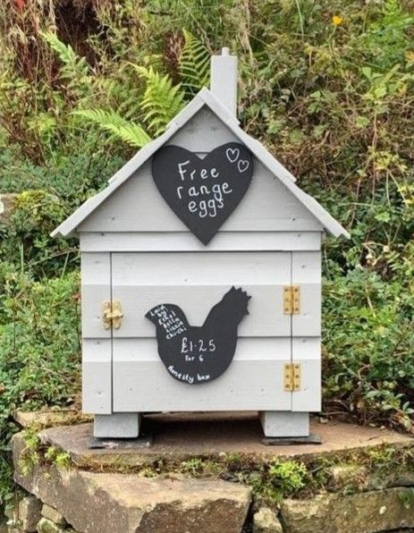 Sooo in love with my new egg honesty box made for me by my lovely dad. I have always wanted one as I love the idea. We live up a small lane so we won't get much passing trade but it still looks super cute.  I had the chalkboards made by @tillybees which I think really finish it off. 🥚 Honesty Box For Eggs, Honesty Box Ideas, Egg Stand Diy, Eggs For Sale Stand, Backyard Ducks, Eggs For Sale, Vegetable Stand, Herb Farm, Backyard Chicken Coop Plans