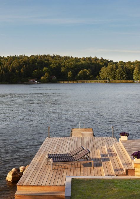 Cone House lake deck by Trigueiros Architecture | HomeAdore Sweden House, Lake Dock, Lake Living, Patio Interior, Boat Dock, Lake Life, House Inspo, House Inspiration, Summer House