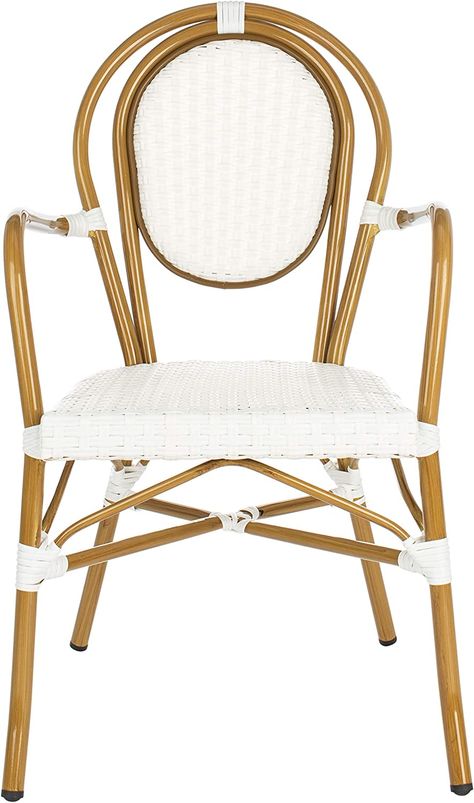 Amazon.com : Safavieh PAT4014D-SET2 Outdoor Collection Rosen French Bistro White Stacking (Set of 2) Arm Chair : Patio, Lawn & Garden Bistro Chairs Outdoor, Parisian Bistro, Outdoor Bistro Set, French Bistro, Bistro Chairs, Outdoor Settings, Patio, White, Furniture