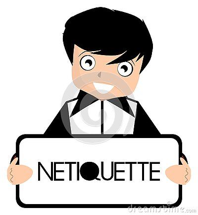 image-representing-boy-holding-sign-which-word-netiquette-written-illustration-can-be-used-to-talk-netiquettes-rules-education-etiquette-to-use-internet-different-projects Netiquette Poster, Holding Sign, Online Communication, Communication, Internet, Social Media, Education, Collage, Quick Saves