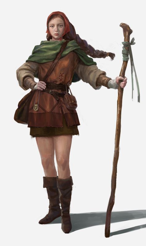 ArtStation - Shepherd girl, Yoojin Rhee Dnd Peasant, Fantasy Peasant, Peasant Art, Farmer Girl, Painting Practice, Medieval Woman, Heroic Fantasy, Fantasy Magic, Dungeons And Dragons Characters