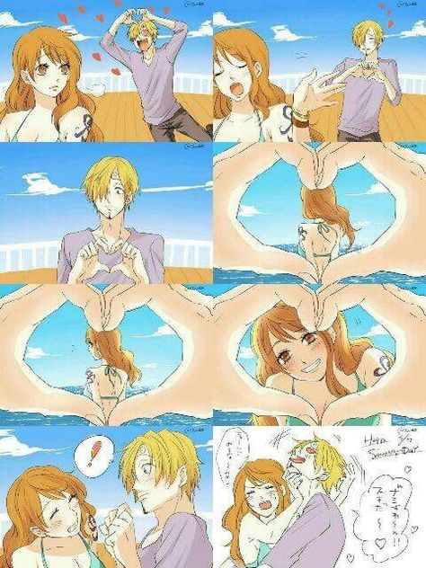 I dun ship them.. it has to be zosan  But this is so cute Nami Ships One Piece, One Piece Nami And Sanji, One Piece Sanji X Nami, Sanji Y Nami, Sanji Cute, Nami X Sanji, Sanji X Nami, One Piece Sanji, Sanji Nami