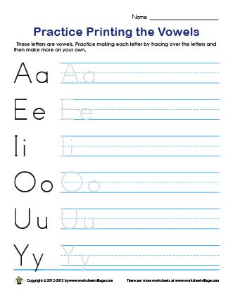 Practice Printing the Vowels – Worksheet Village Tracing Vowels Worksheet, U Tracing Worksheet, Vowel Letters Worksheet, Vowels Worksheet For Kindergarten, Letter N Coloring Page, Vowels Kindergarten, Vowels Worksheet, Aba Ideas, Handwriting Worksheets For Kindergarten