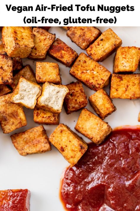 Vegan Air-Fried Tofu Nuggets (oil-free) - HealthyGirl Kitchen Nugget Recipes, Tofu Nuggets, Food Comfort, Vegan Apps, Oil Free Vegan Recipes, Vegan Kids Recipes, Kid Recipes, Vegetarian Foods, Vegan Kids