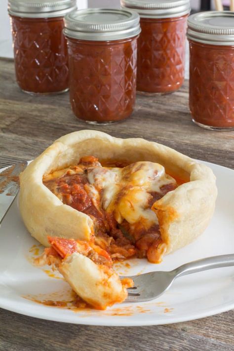 Pizza Pot Pie Recipe, Lunch Pizza, Pizza Pot Pie, Recipe For Pizza, Pizza Monkey Bread, Pizza Sticks, Individual Pizzas, The Seasoned Mom, Chicago Pizza