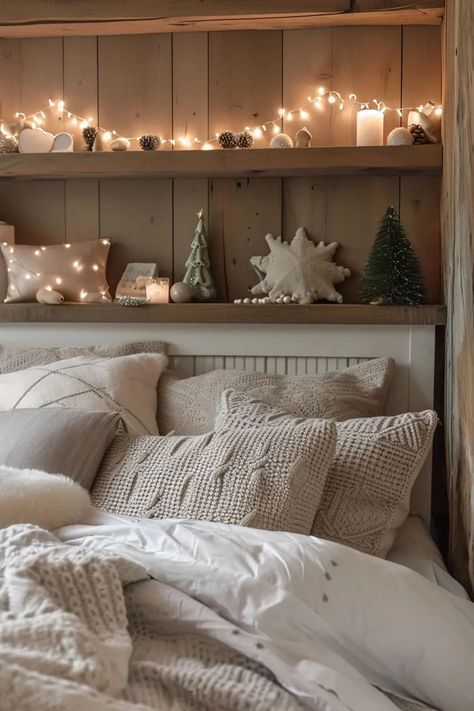 25 Magical Christmas Lights Bedroom Ideas for a Dreamy Glow - Roomy Retreat Christmas Lights Bedroom, Lights Bedroom Ideas, Lights Bedroom Decor, Boho Chic Decor Diy, Twinkling Christmas Lights, Christmas Lights In Bedroom, Cascade Lights, Lighted Wreaths, Snowflake Lights