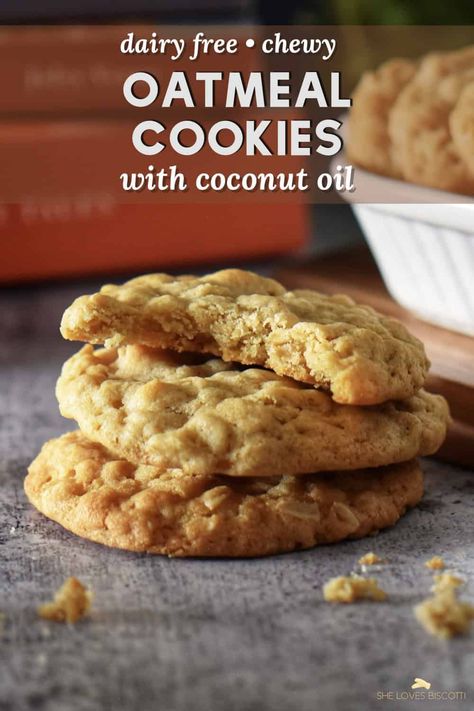 Dairy Free Oatmeal Cookies Recipe Coconut Oil Sugar Cookies, Coconut Oil Dessert Recipes, Dairy Free Oatmeal Cookies, Cookie Recipe With Oil, Dairy Free Oatmeal, Oat And Raisin Cookies, Coconut Oatmeal Cookies, Coconut Oil Cookies, Oat Cookie Recipe